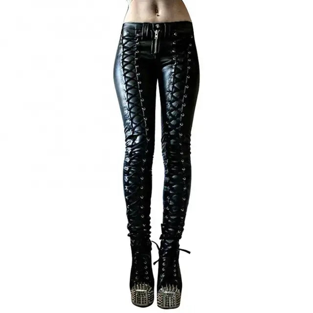 Steampunk Leather Skinny Pants