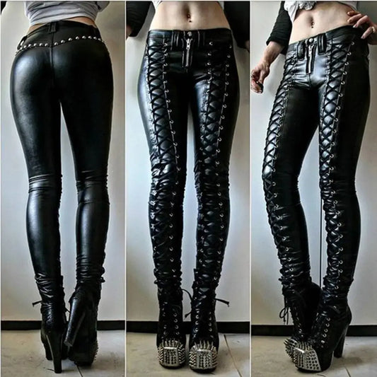 Steampunk Leather Skinny Pants